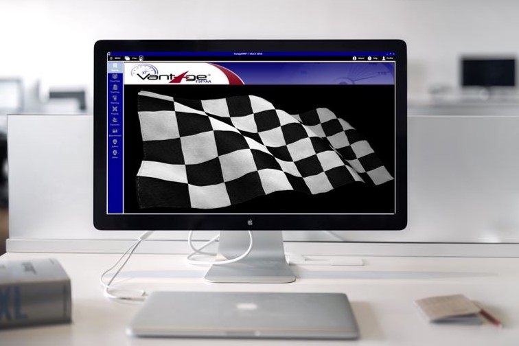 A laptop screen displaying the VantageRPM home screen.