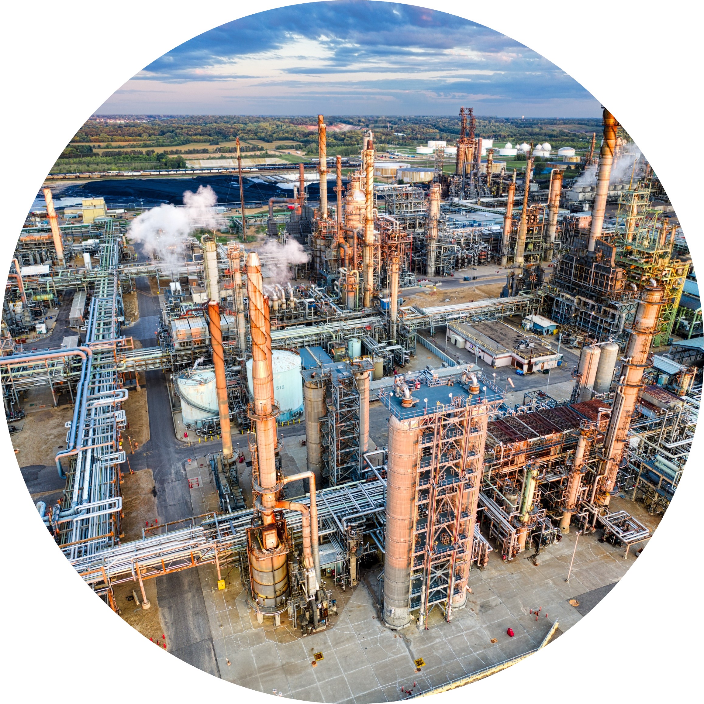 A bird's eye view of a refinery.